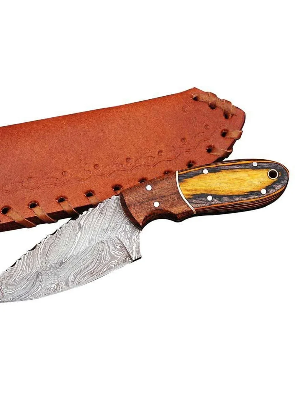 5 Pc Damascus Skinner Knife Set Handmade Hunting Skinning Knives Leather Sheath